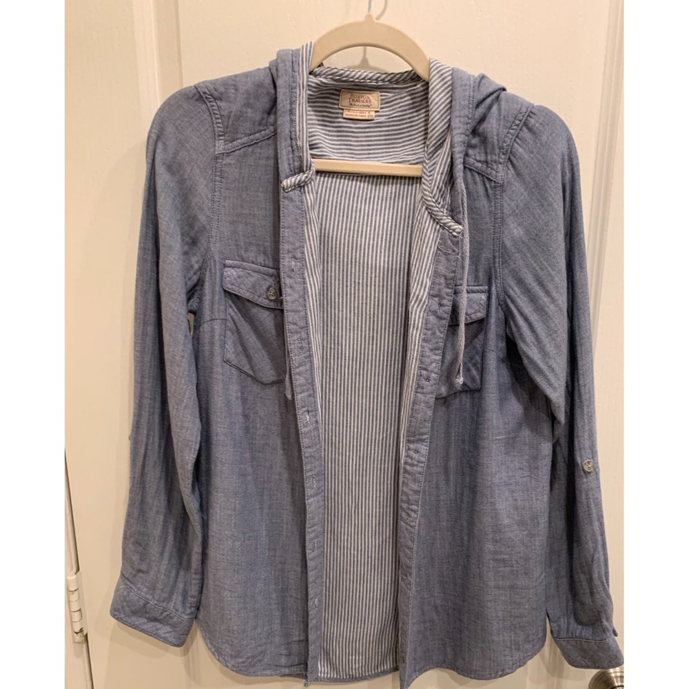 Boston Traders Womens Blue Button Up Lined Hoodie Shirt/Jacket Sz‎ S